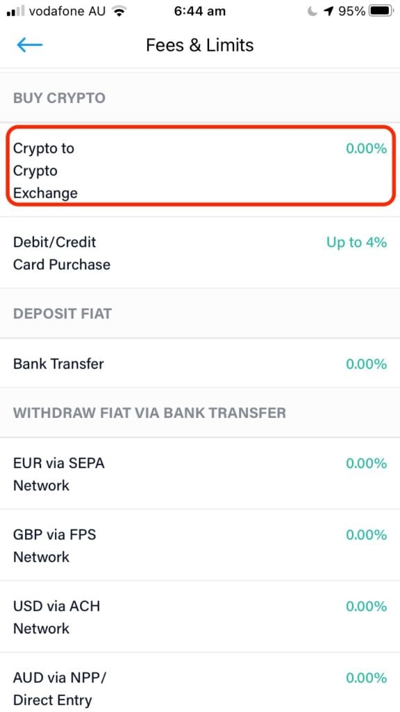 Crypto.com 앱 교환 수수료